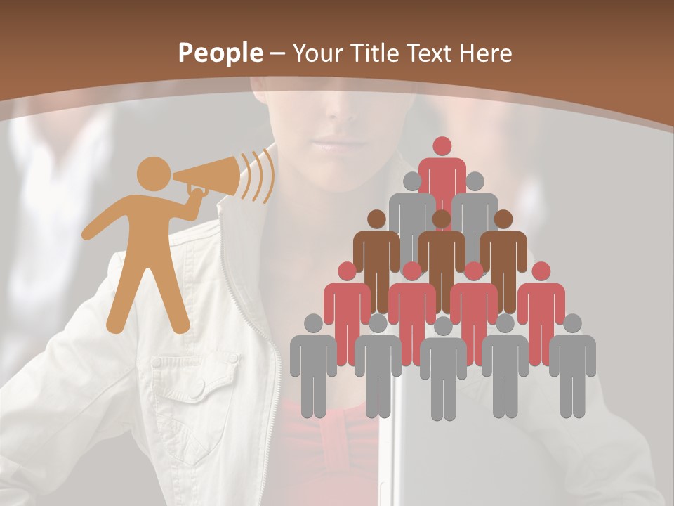 A Woman Holding A Laptop In Front Of A Group Of People PowerPoint Template