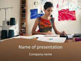 A Woman Sitting At A Desk Writing On A Piece Of Paper PowerPoint Template