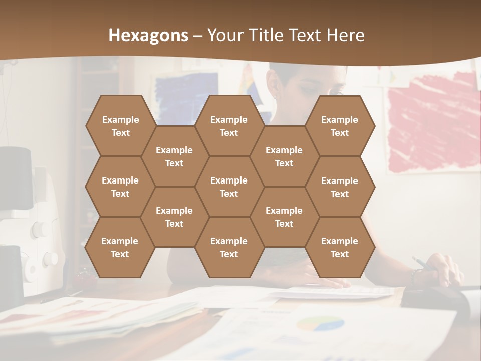 A Woman Sitting At A Desk Writing On A Piece Of Paper PowerPoint Template