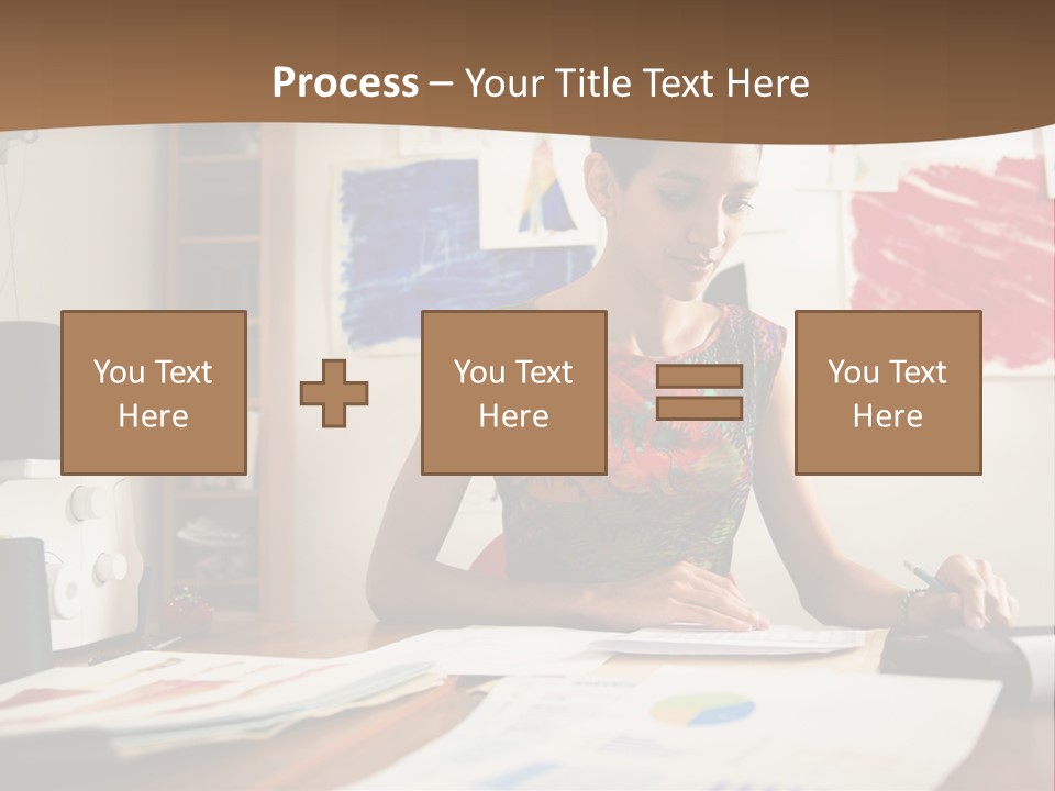 A Woman Sitting At A Desk Writing On A Piece Of Paper PowerPoint Template