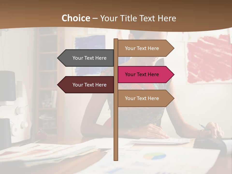 A Woman Sitting At A Desk Writing On A Piece Of Paper PowerPoint Template