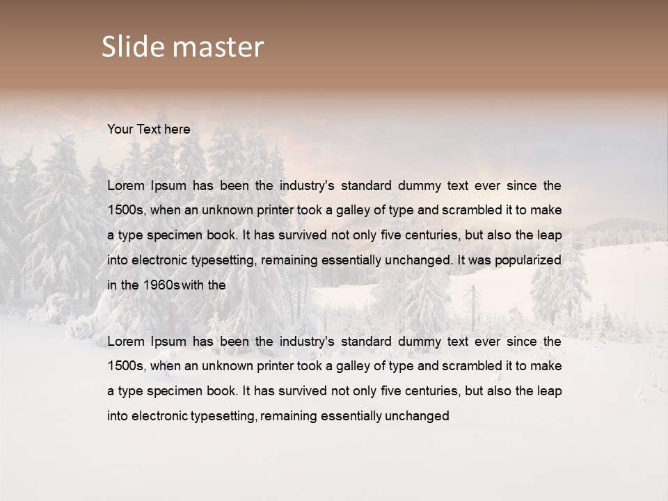 A Snowy Landscape With Trees In The Foreground And A Sunset In The Background PowerPoint Template