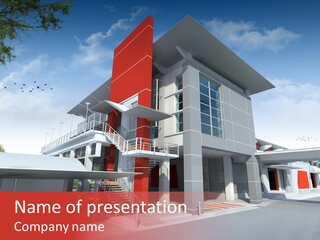 A Red And White Building With Stairs And Balconies PowerPoint Template