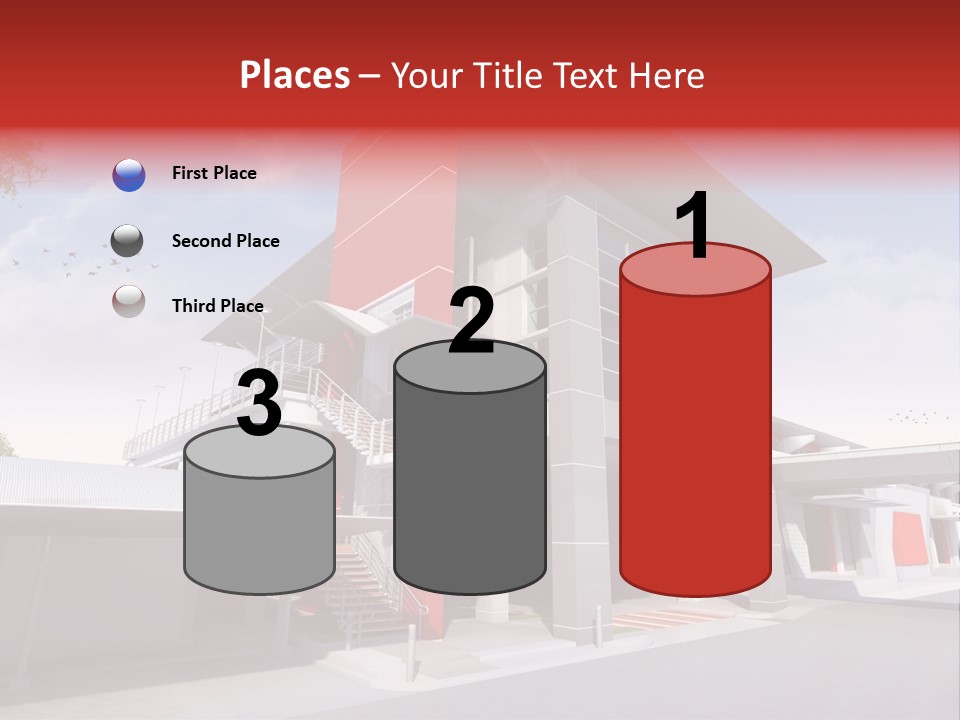 A Red And White Building With Stairs And Balconies PowerPoint Template