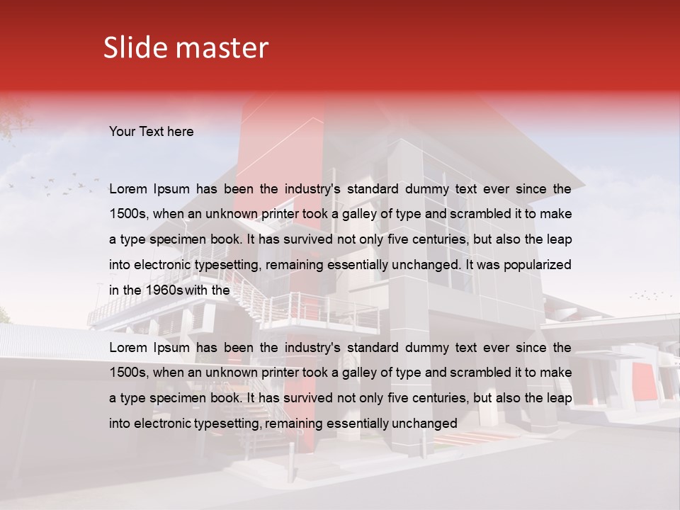 A Red And White Building With Stairs And Balconies PowerPoint Template