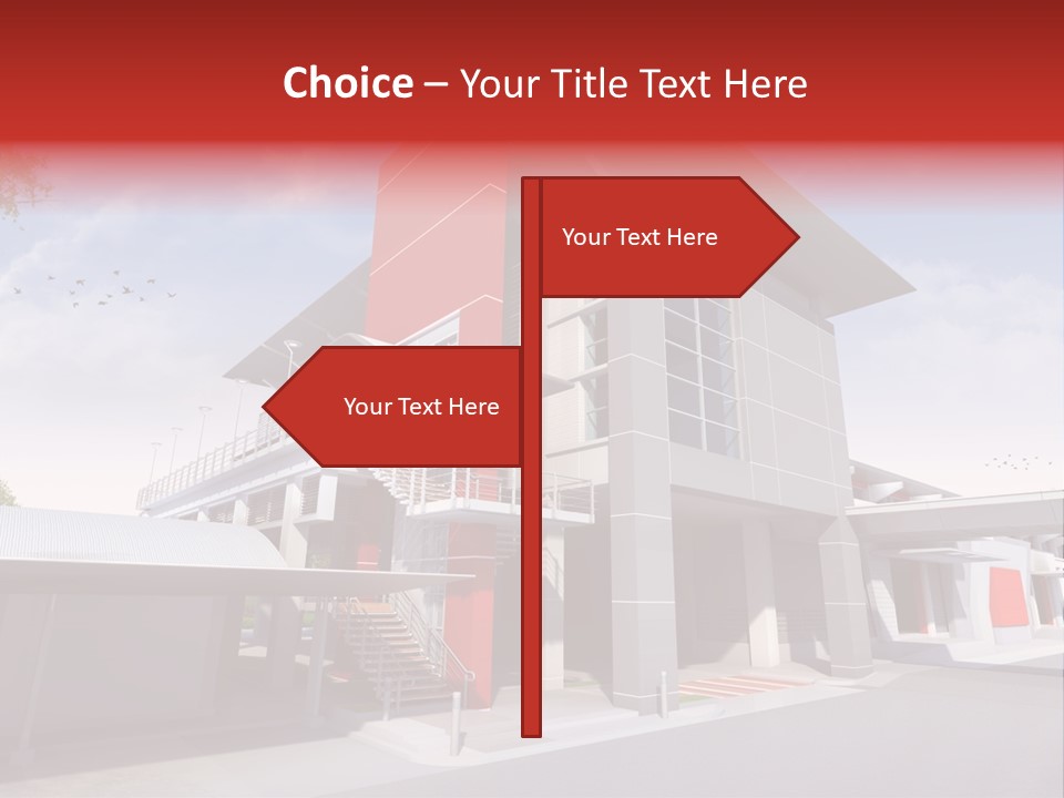 A Red And White Building With Stairs And Balconies PowerPoint Template