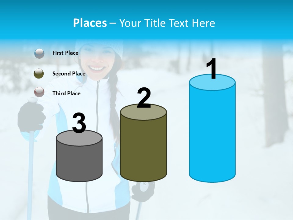 A Woman In A White And Blue Jacket Holding Skis PowerPoint Template