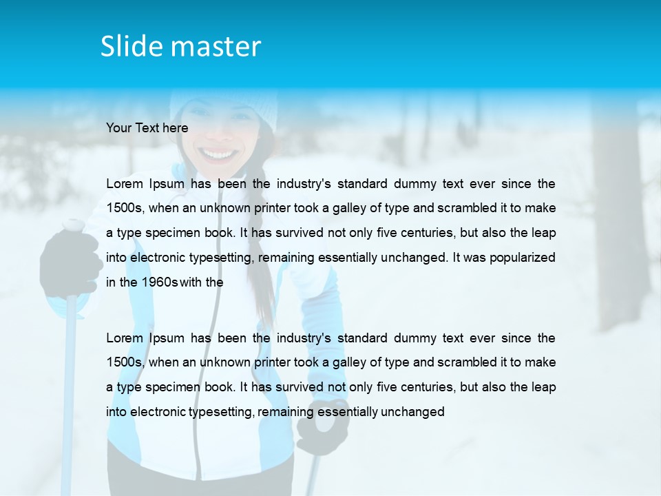 A Woman In A White And Blue Jacket Holding Skis PowerPoint Template