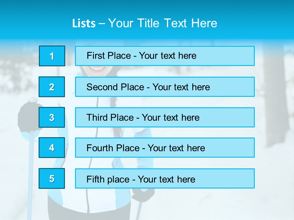 A Woman In A White And Blue Jacket Holding Skis PowerPoint Template