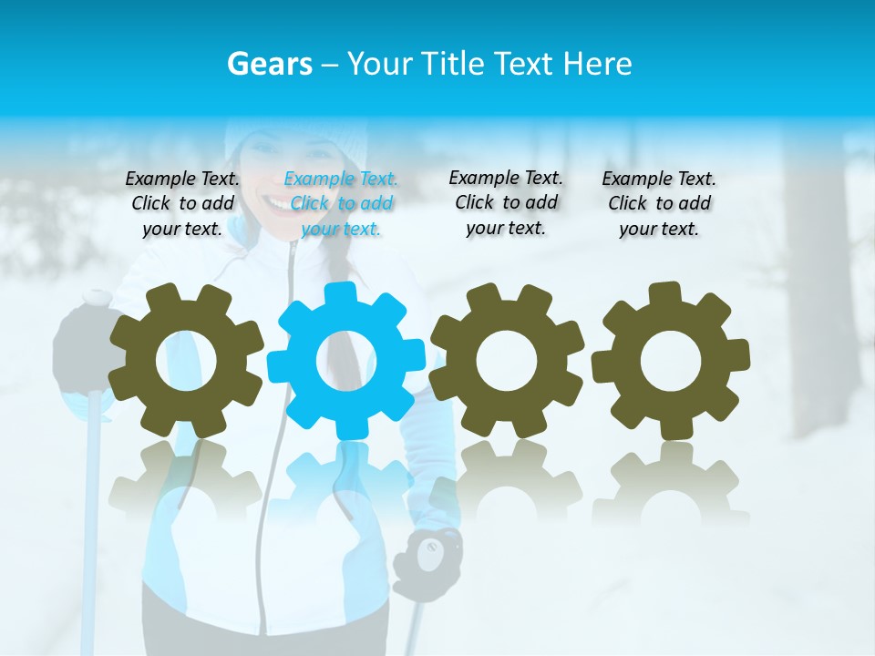 A Woman In A White And Blue Jacket Holding Skis PowerPoint Template