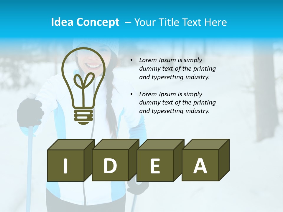 A Woman In A White And Blue Jacket Holding Skis PowerPoint Template