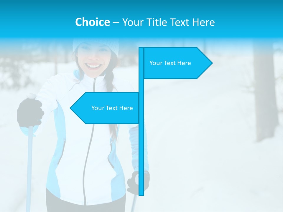 A Woman In A White And Blue Jacket Holding Skis PowerPoint Template