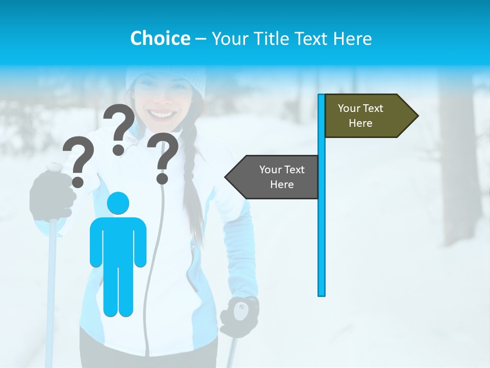 A Woman In A White And Blue Jacket Holding Skis PowerPoint Template