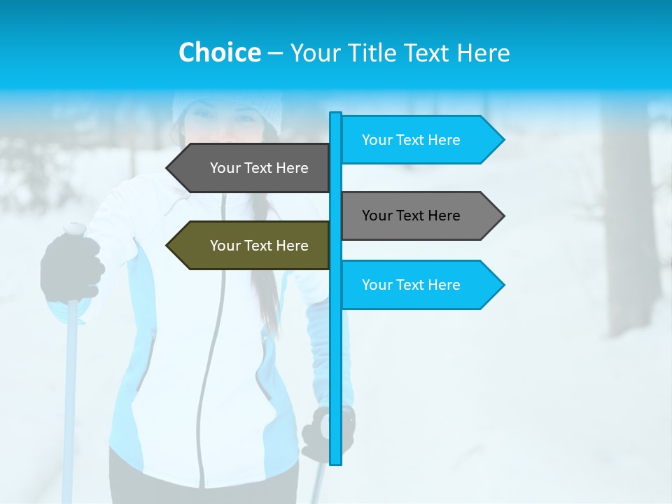 A Woman In A White And Blue Jacket Holding Skis PowerPoint Template