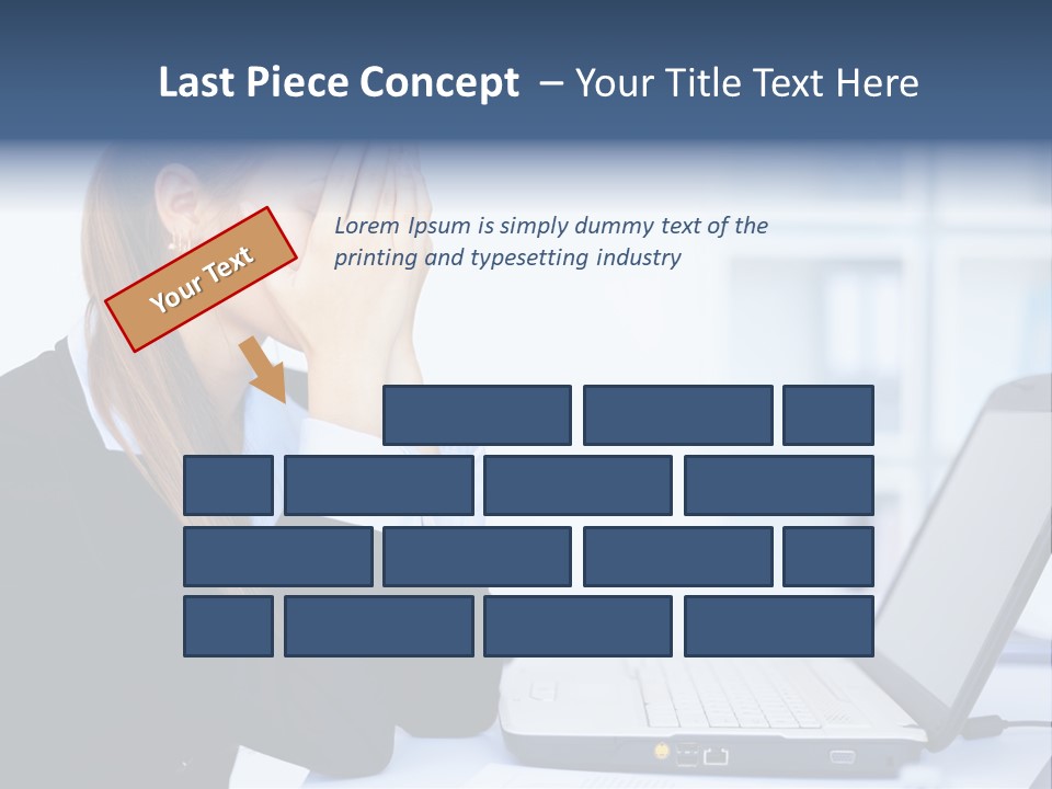 A Woman Sitting At A Desk Covering Her Face With Her Hands PowerPoint Template