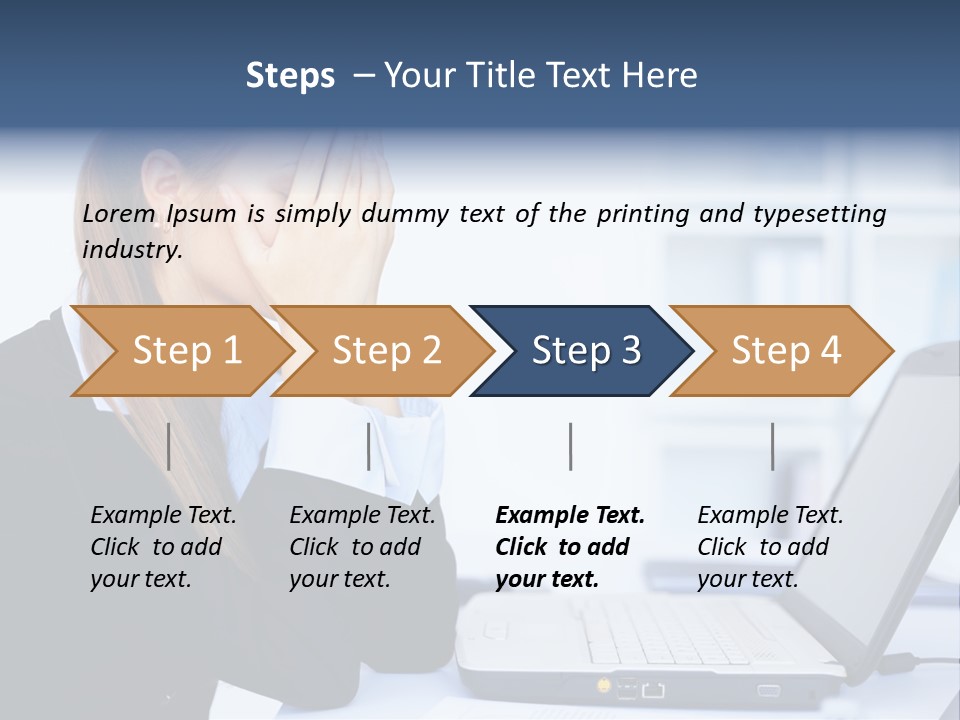 A Woman Sitting At A Desk Covering Her Face With Her Hands PowerPoint Template