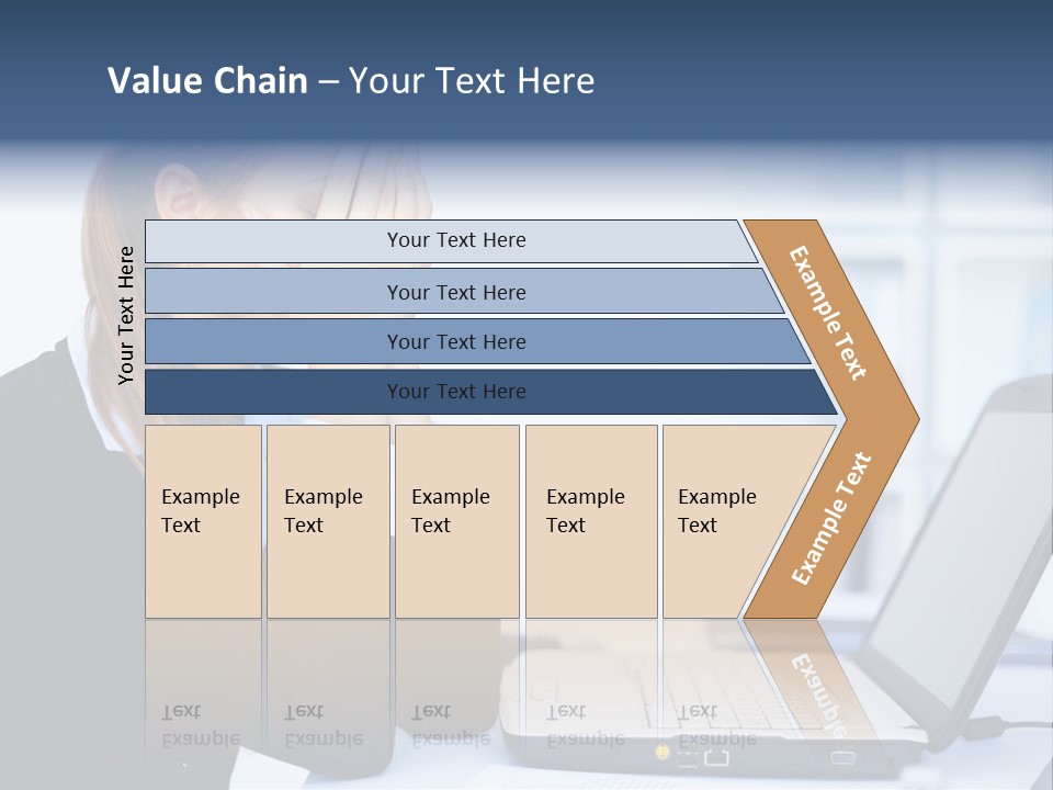 A Woman Sitting At A Desk Covering Her Face With Her Hands PowerPoint Template