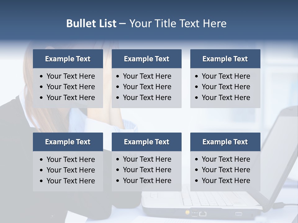 A Woman Sitting At A Desk Covering Her Face With Her Hands PowerPoint Template