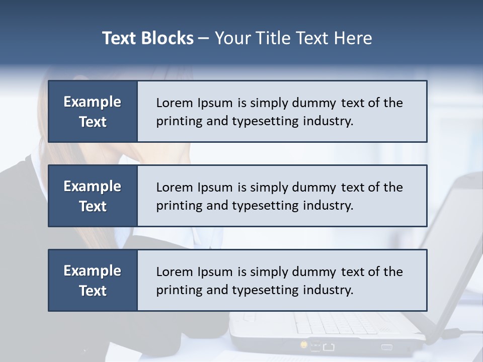 A Woman Sitting At A Desk Covering Her Face With Her Hands PowerPoint Template