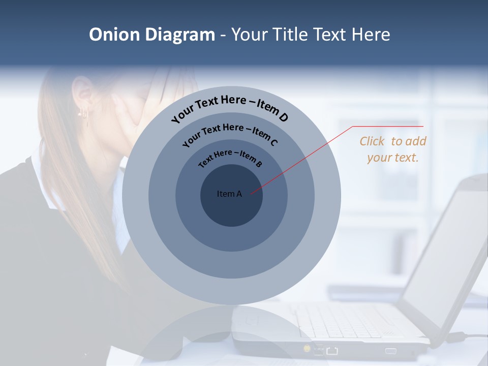 A Woman Sitting At A Desk Covering Her Face With Her Hands PowerPoint Template