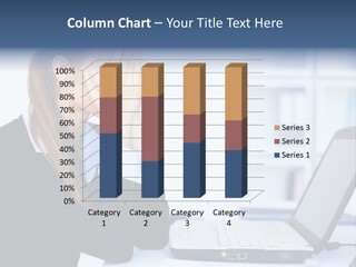 A Woman Sitting At A Desk Covering Her Face With Her Hands PowerPoint Template