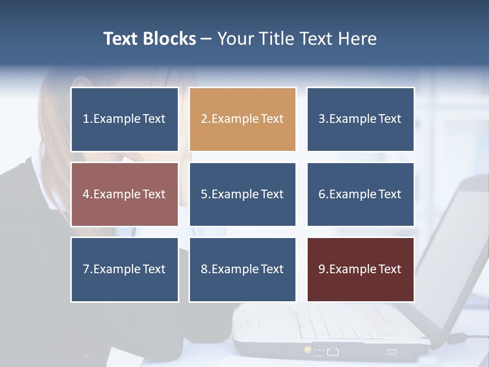 A Woman Sitting At A Desk Covering Her Face With Her Hands PowerPoint Template