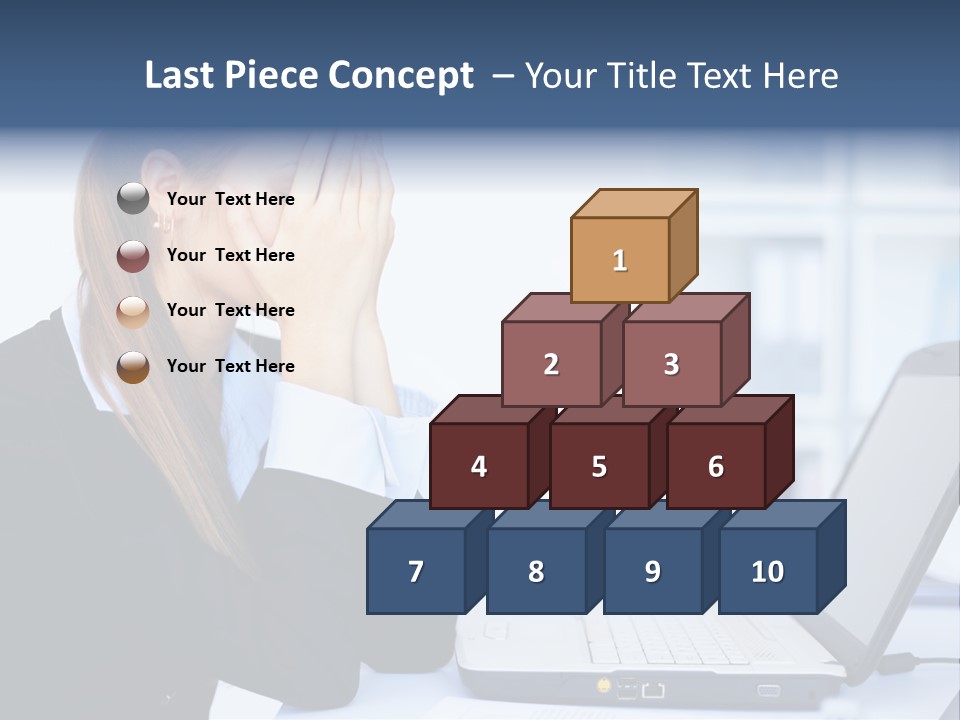 A Woman Sitting At A Desk Covering Her Face With Her Hands PowerPoint Template