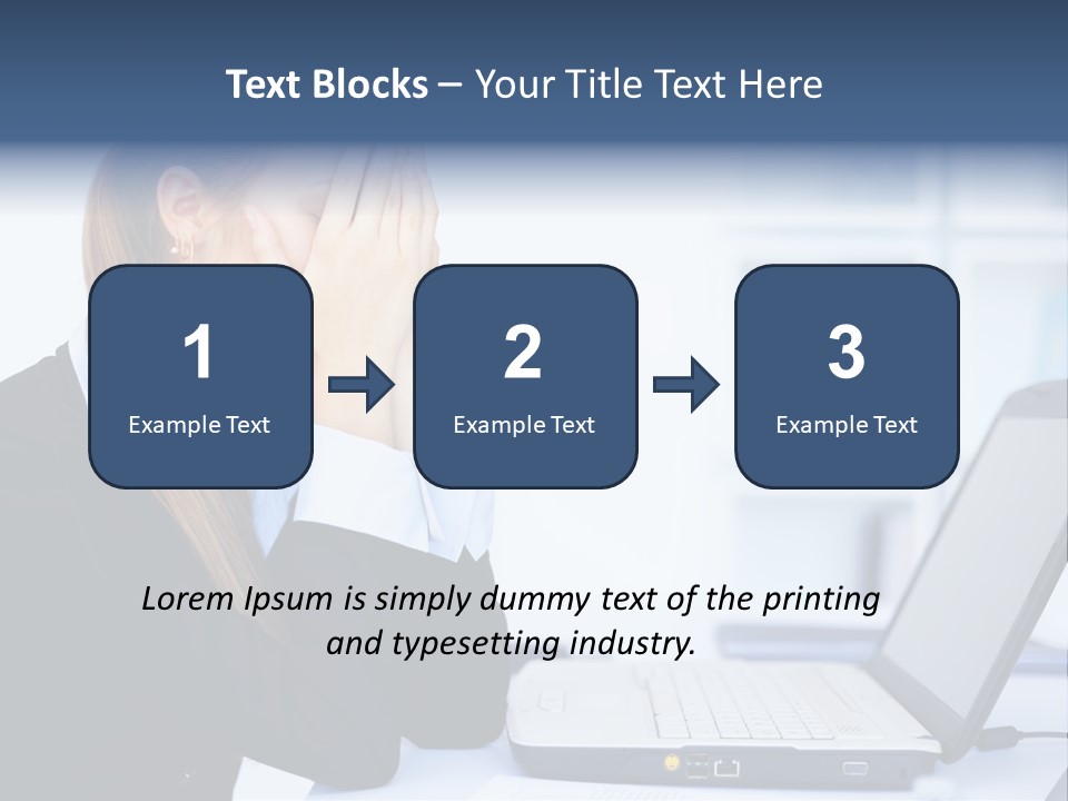 A Woman Sitting At A Desk Covering Her Face With Her Hands PowerPoint Template