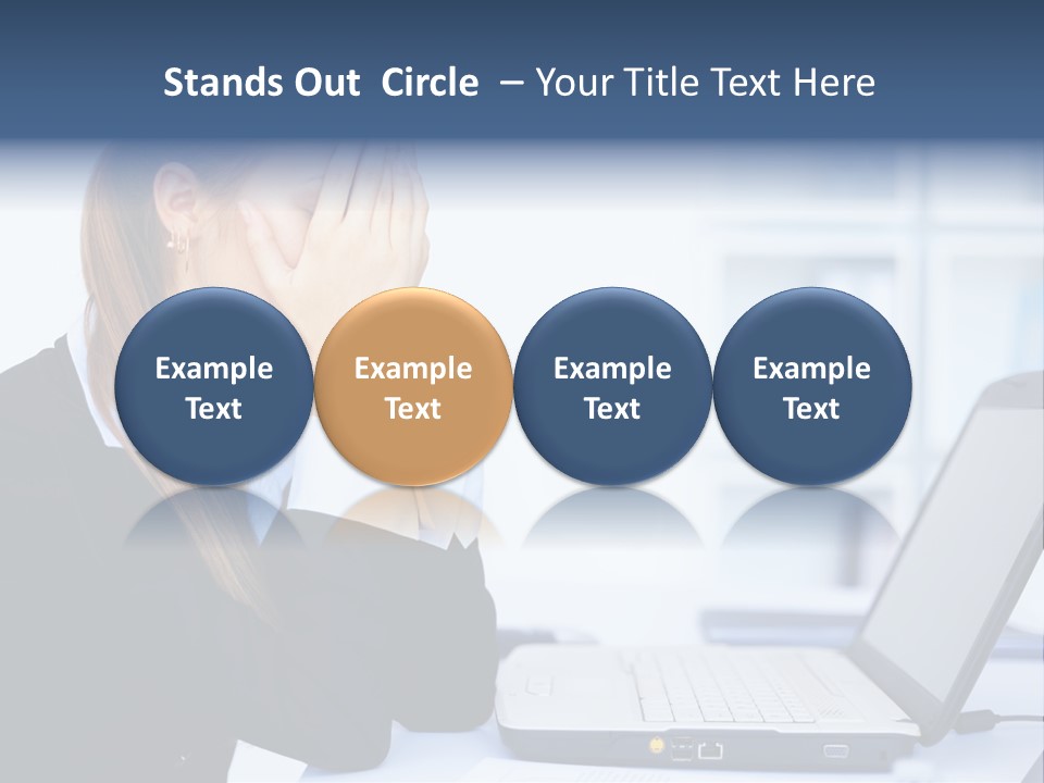 A Woman Sitting At A Desk Covering Her Face With Her Hands PowerPoint Template