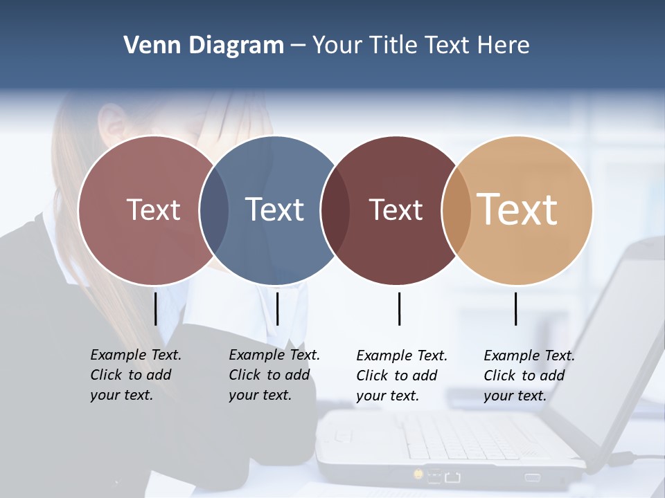 A Woman Sitting At A Desk Covering Her Face With Her Hands PowerPoint Template