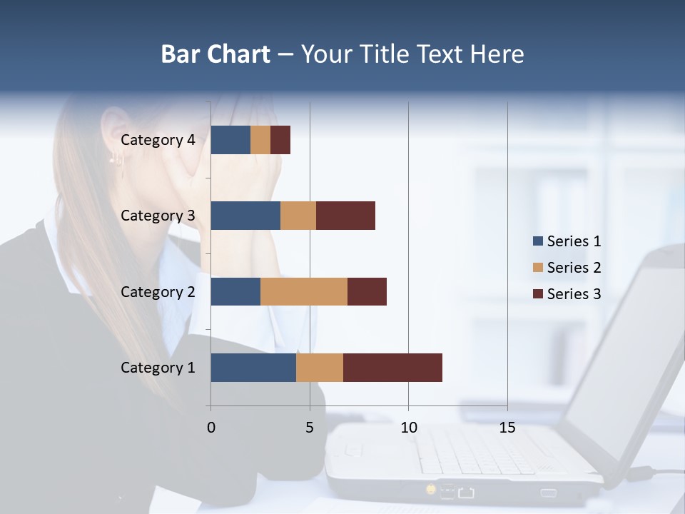 A Woman Sitting At A Desk Covering Her Face With Her Hands PowerPoint Template