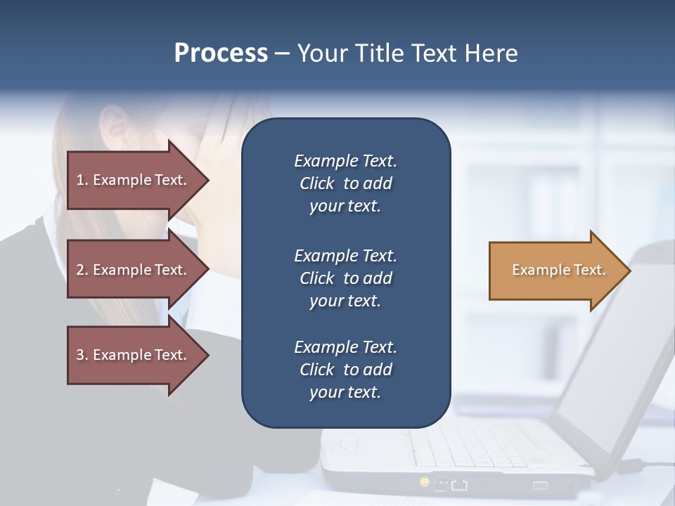 A Woman Sitting At A Desk Covering Her Face With Her Hands PowerPoint Template