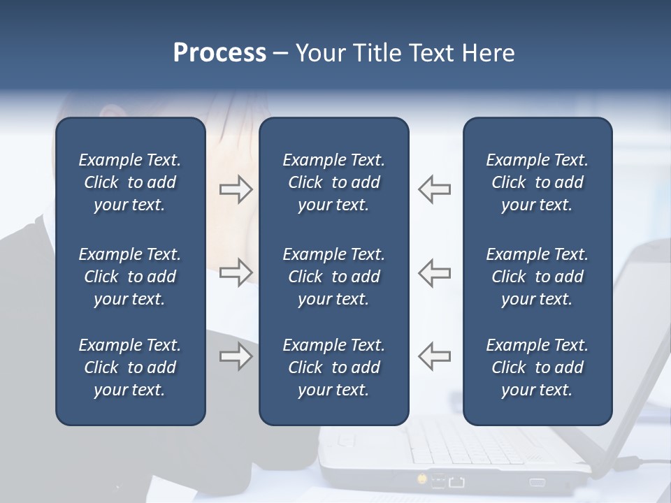 A Woman Sitting At A Desk Covering Her Face With Her Hands PowerPoint Template