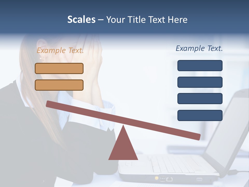 A Woman Sitting At A Desk Covering Her Face With Her Hands PowerPoint Template