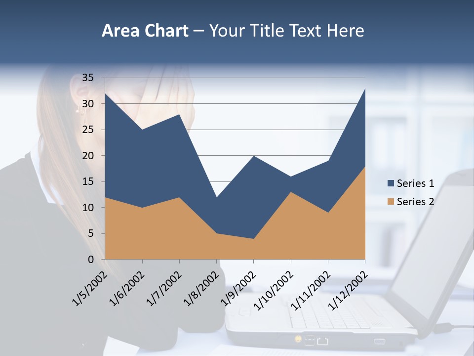 A Woman Sitting At A Desk Covering Her Face With Her Hands PowerPoint Template