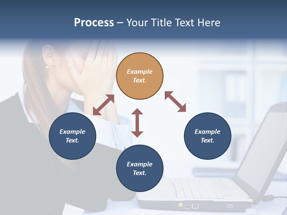 A Woman Sitting At A Desk Covering Her Face With Her Hands PowerPoint Template