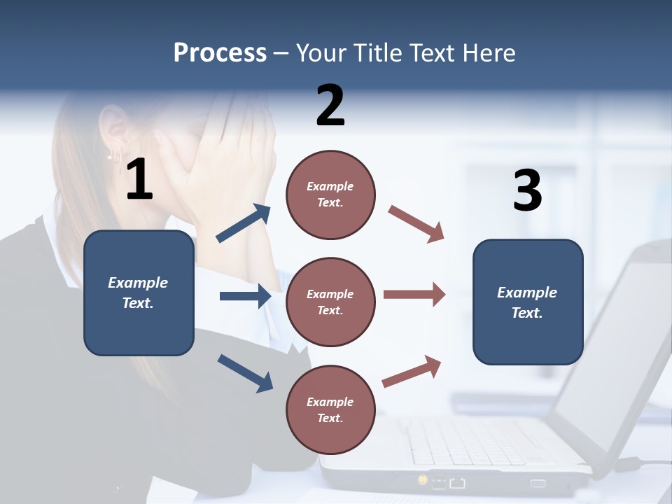 A Woman Sitting At A Desk Covering Her Face With Her Hands PowerPoint Template