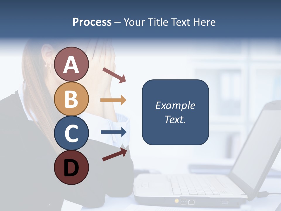 A Woman Sitting At A Desk Covering Her Face With Her Hands PowerPoint Template