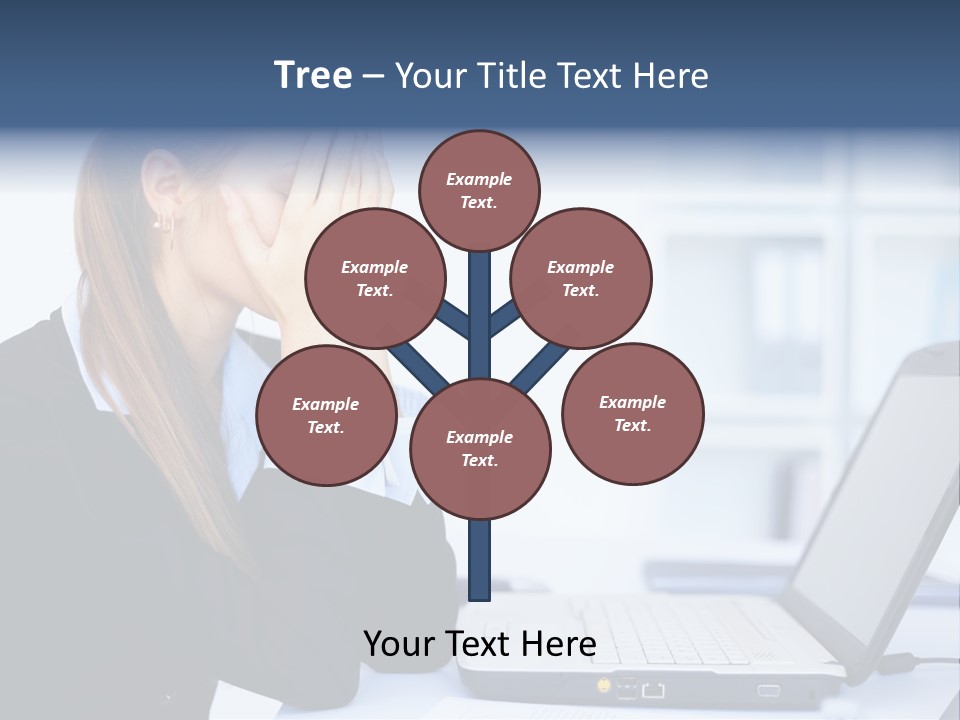 A Woman Sitting At A Desk Covering Her Face With Her Hands PowerPoint Template