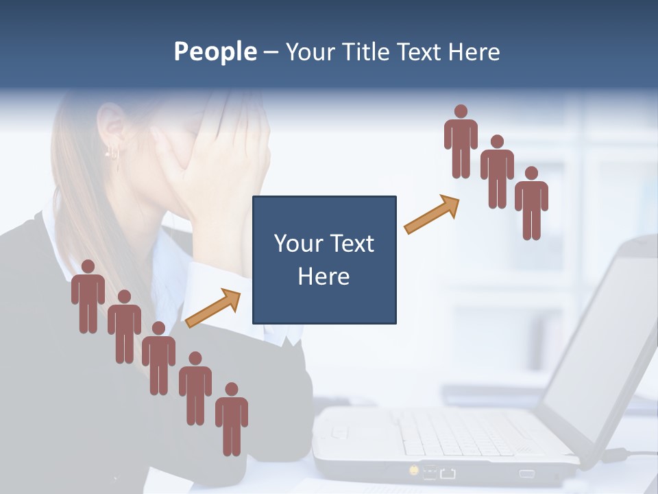 A Woman Sitting At A Desk Covering Her Face With Her Hands PowerPoint Template