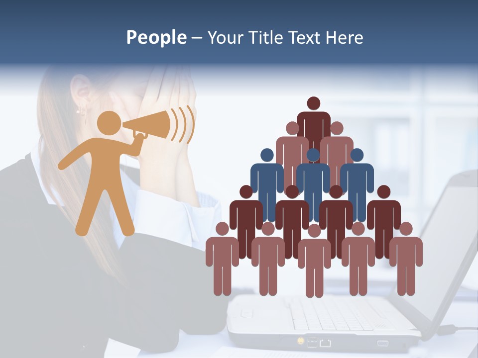 A Woman Sitting At A Desk Covering Her Face With Her Hands PowerPoint Template