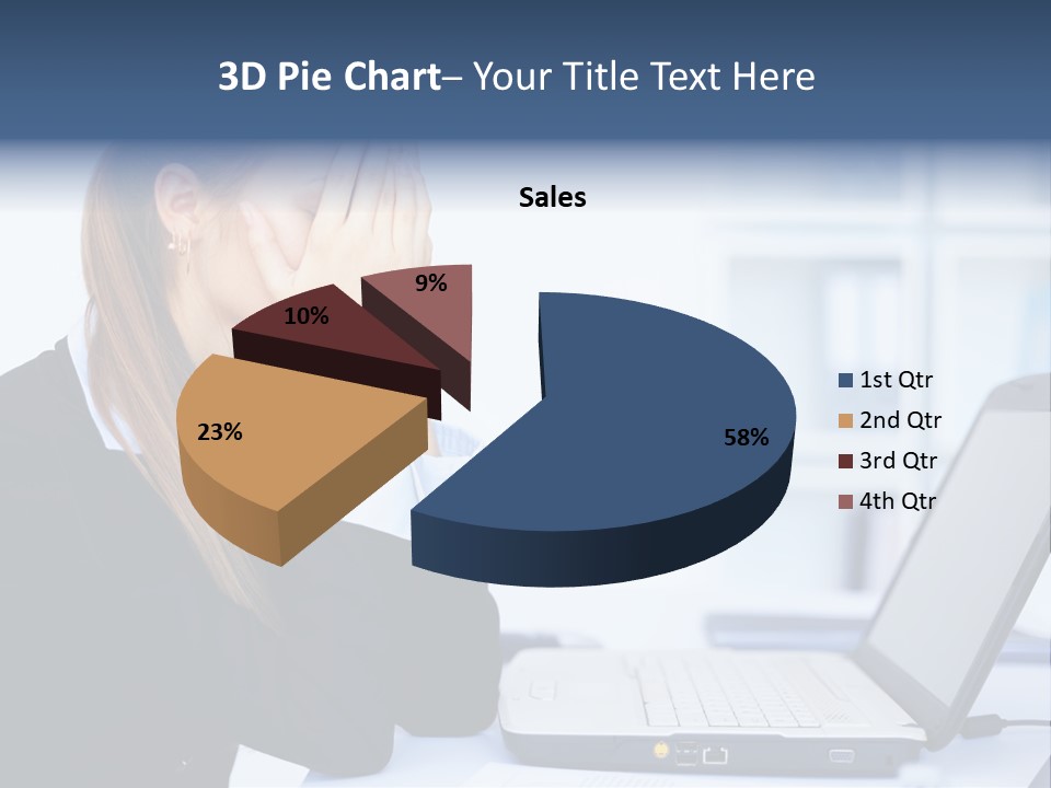 A Woman Sitting At A Desk Covering Her Face With Her Hands PowerPoint Template