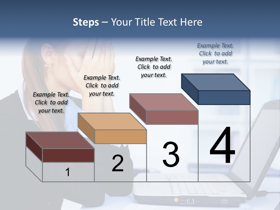 A Woman Sitting At A Desk Covering Her Face With Her Hands PowerPoint Template