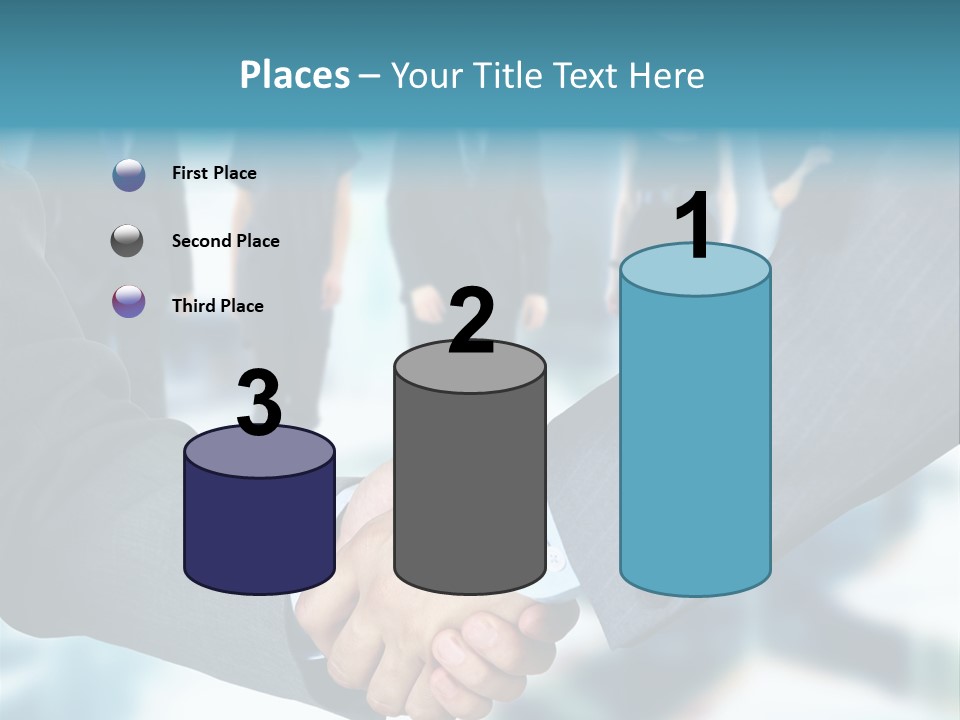 Two Men Shaking Hands In Front Of A Group Of People PowerPoint Template