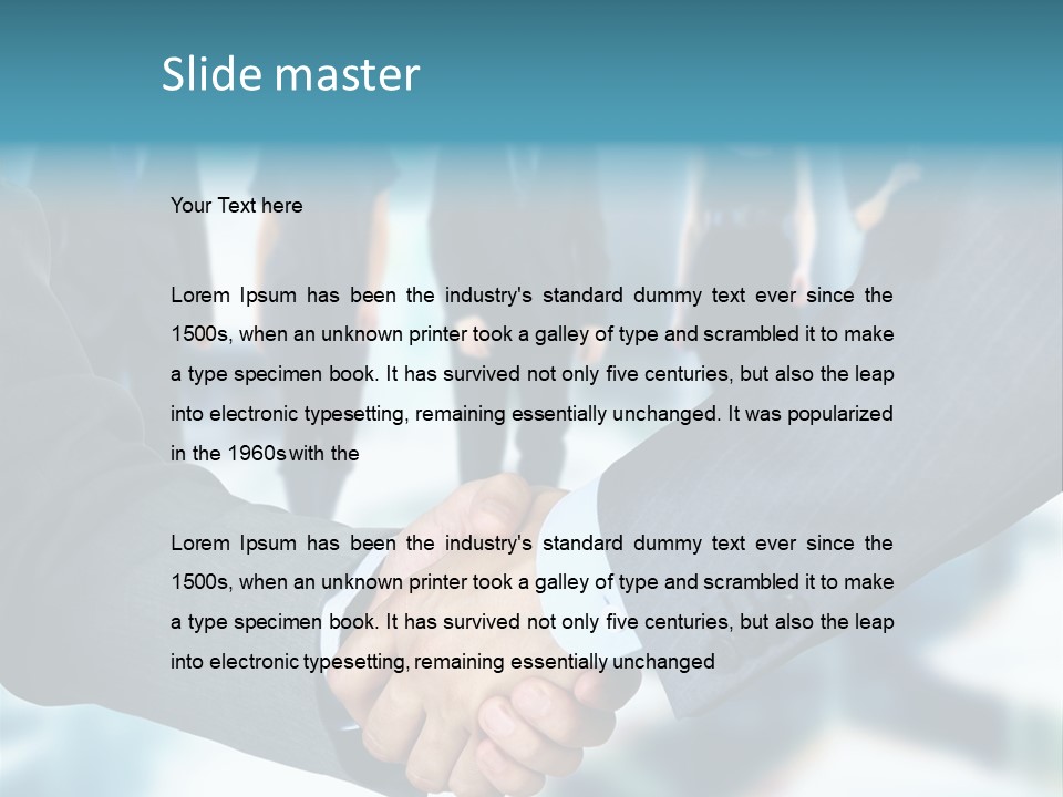 Two Men Shaking Hands In Front Of A Group Of People PowerPoint Template