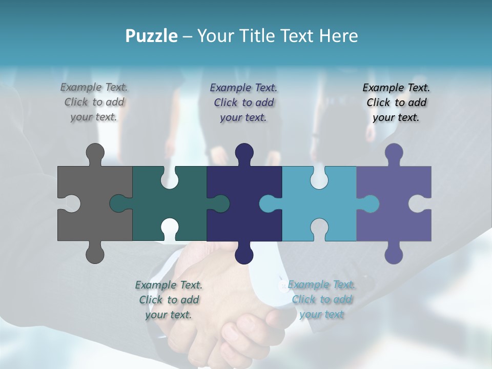 Two Men Shaking Hands In Front Of A Group Of People PowerPoint Template