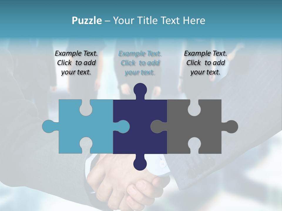 Two Men Shaking Hands In Front Of A Group Of People PowerPoint Template