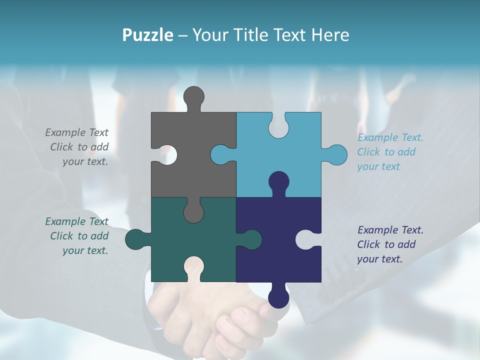 Two Men Shaking Hands In Front Of A Group Of People PowerPoint Template