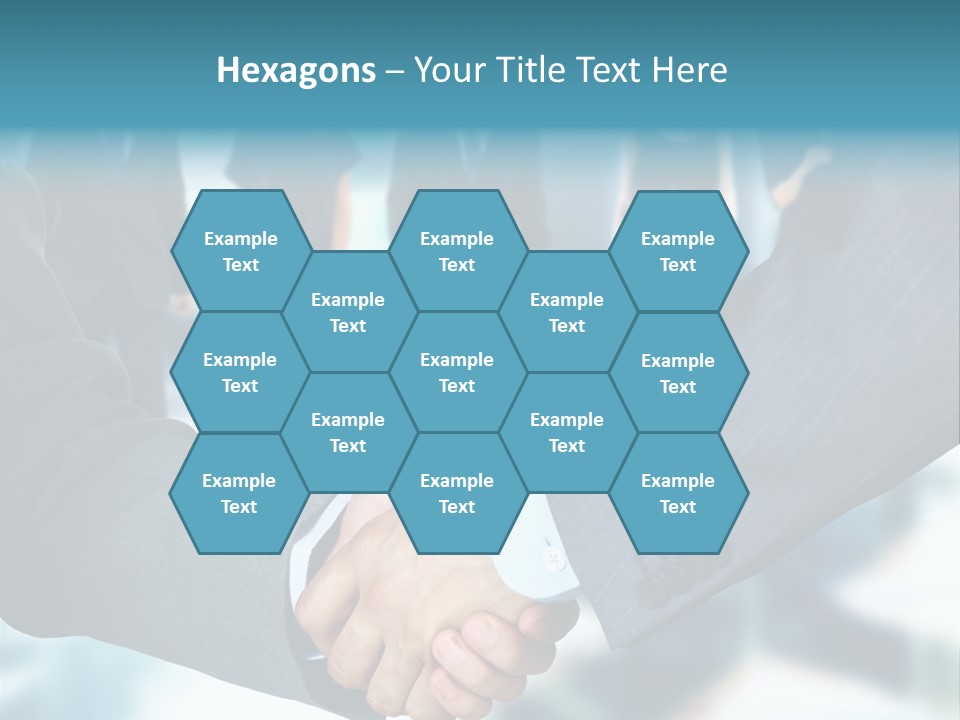 Two Men Shaking Hands In Front Of A Group Of People PowerPoint Template