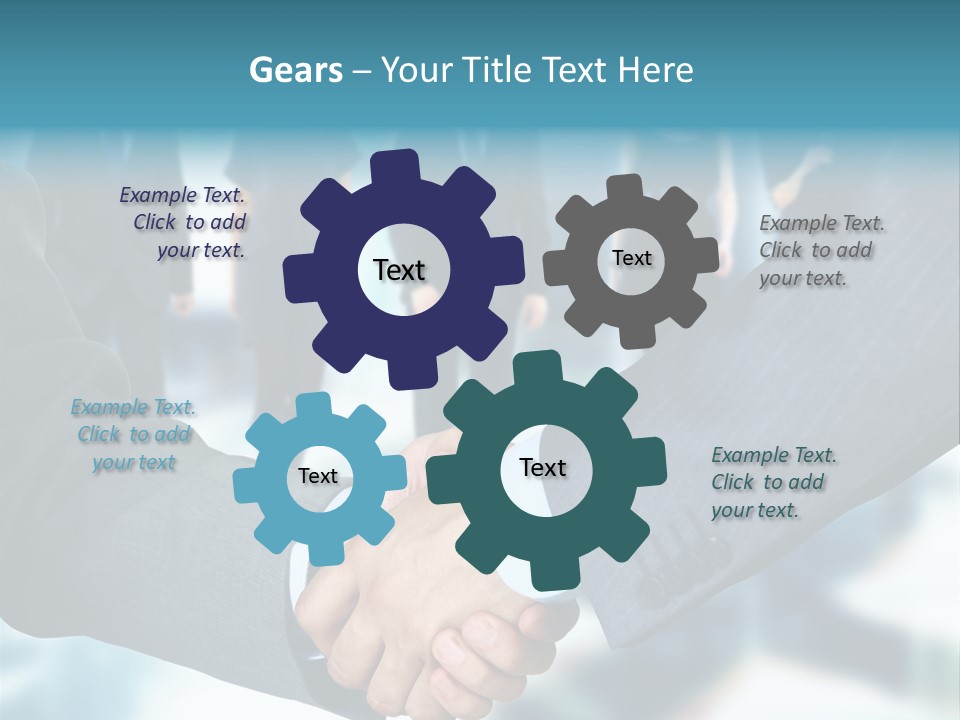 Two Men Shaking Hands In Front Of A Group Of People PowerPoint Template